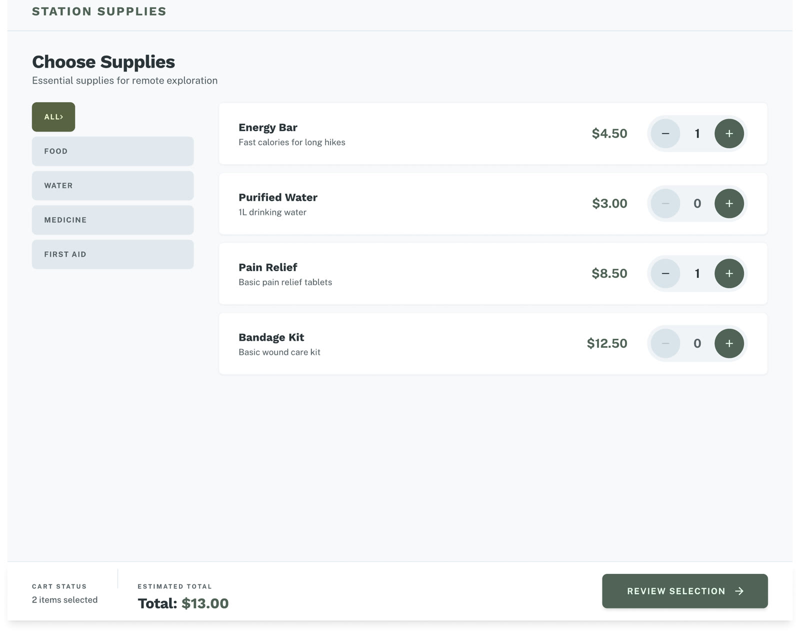 Choose Supplies kiosk screen