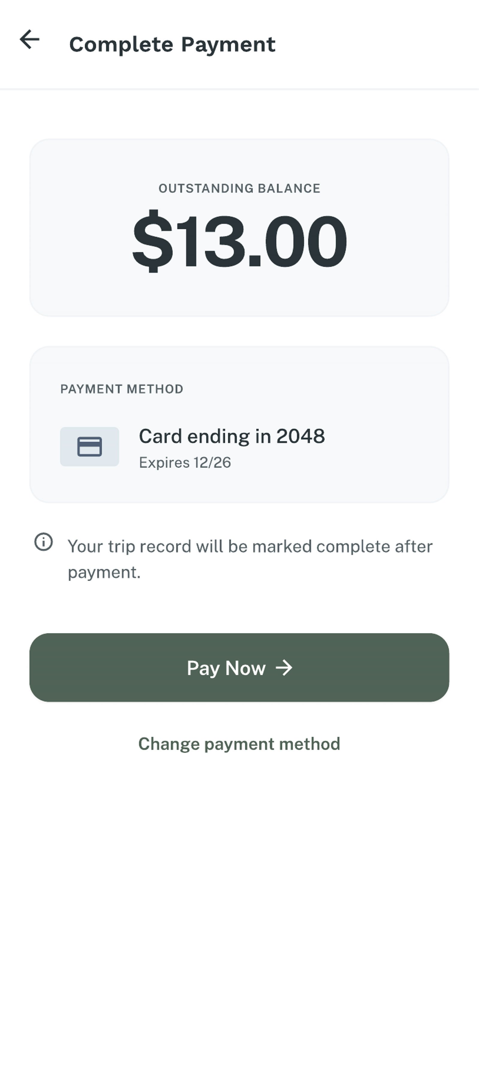 Complete Payment mobile screen